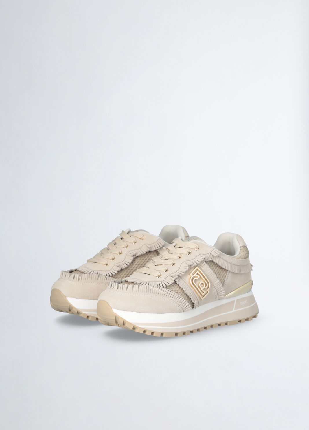 Sneakers compens&eacute;es avec franges beige Liu Jo - large image number 5