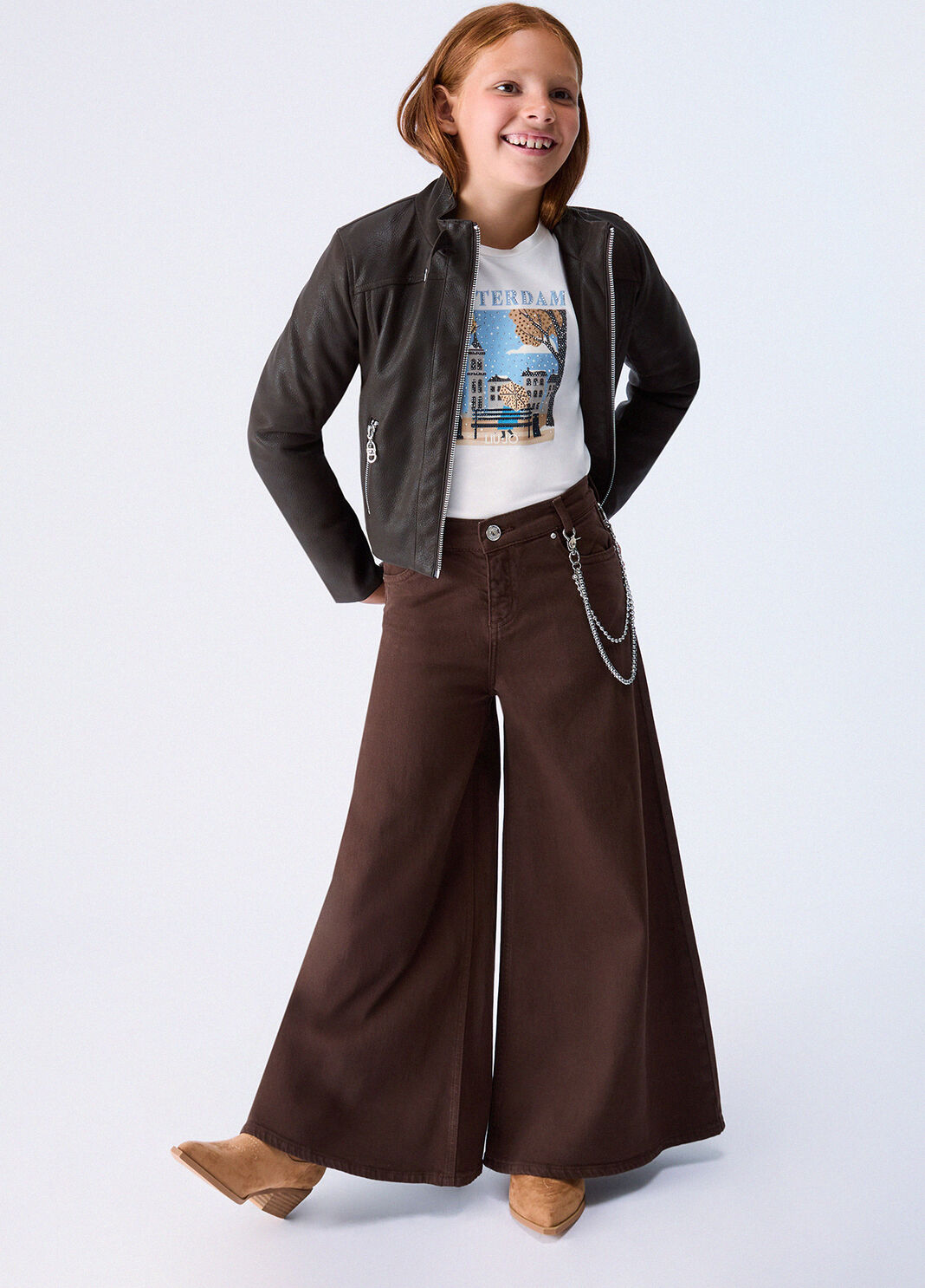 Wide-leg trousers with chain chocolate Liu Jo - large image number 1