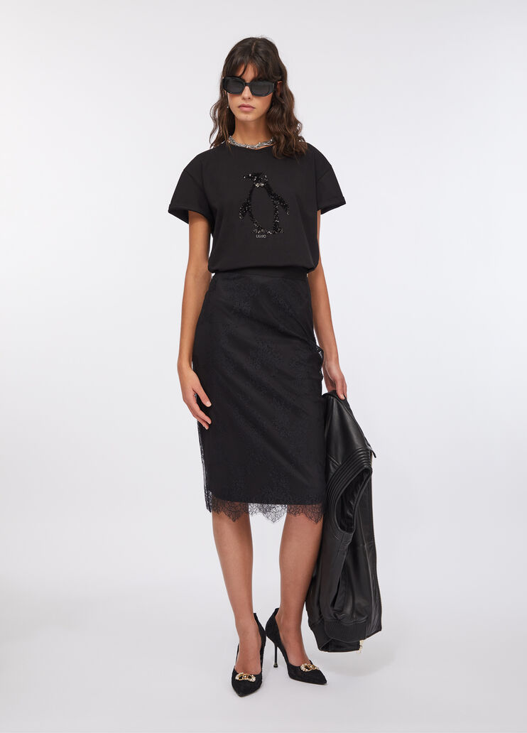 Camiseta con strass negro Liu Jo - large image number 5