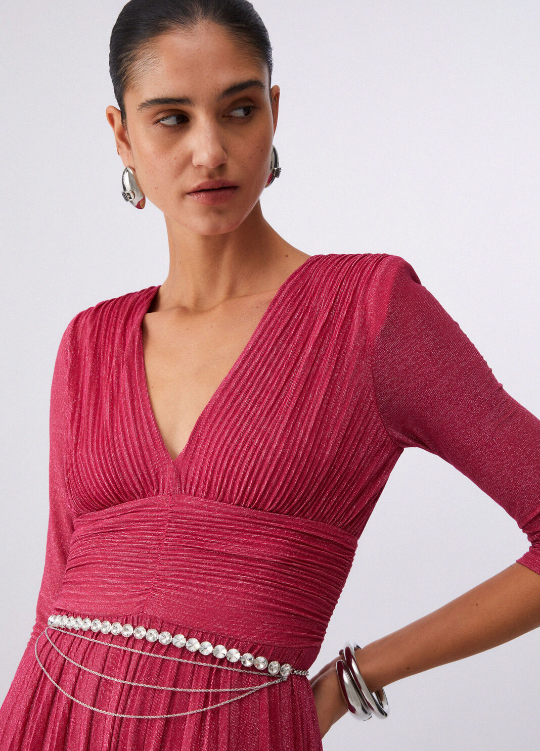 Langes Plisseekleid aus Lurex Rosa Liu Jo - large image number 4