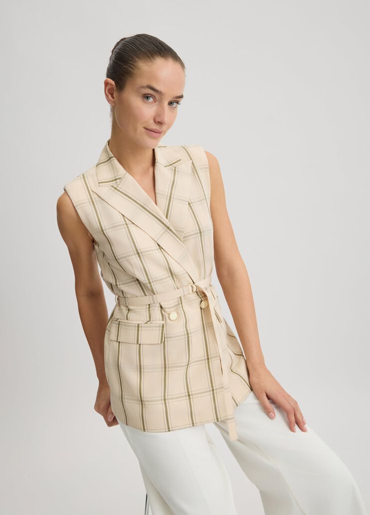 Linen-blend check waistcoat beige Liu Jo - large image number 3 Linen-blend check waistcoat beige Liu Jo - large image number 3