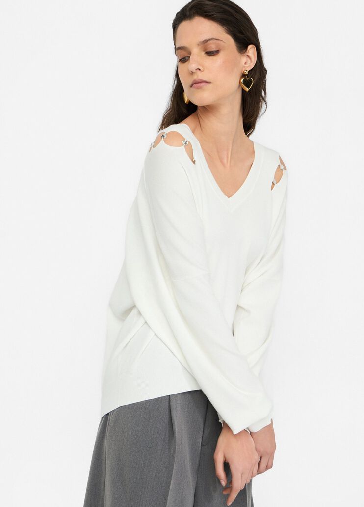 Maglia con castoni gioiello bianco lana Liu Jo - large image number 3 Maglia con castoni gioiello bianco lana Liu Jo - large image number 3