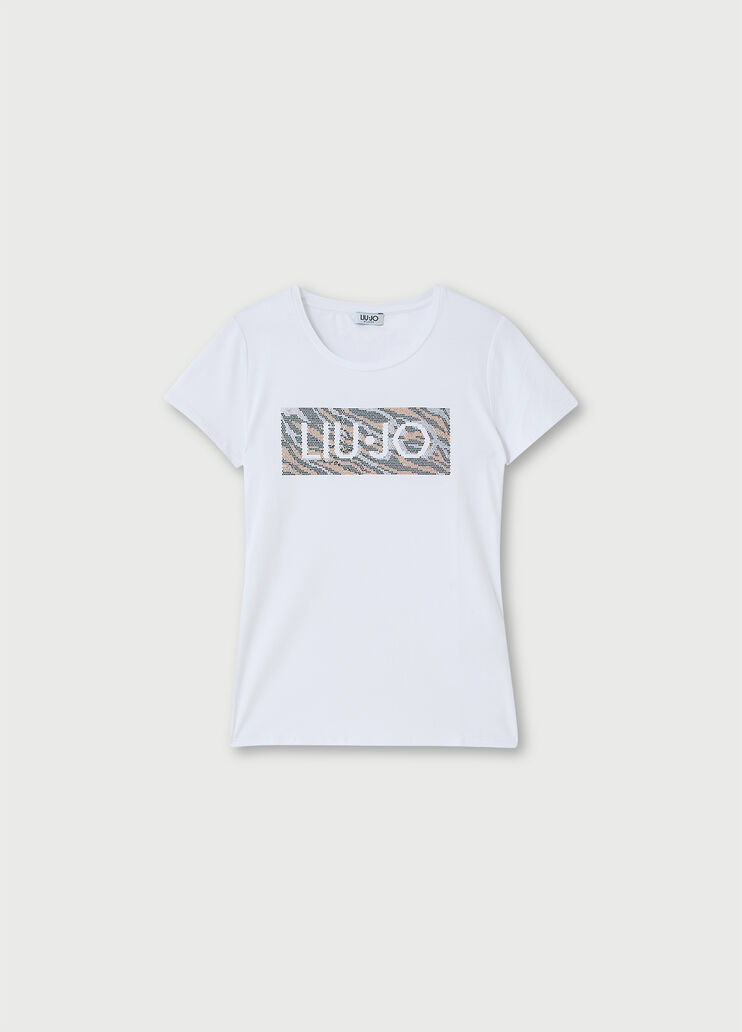 T-shirt with logo and appliqués White animal-print Liu Jo - large image number 4