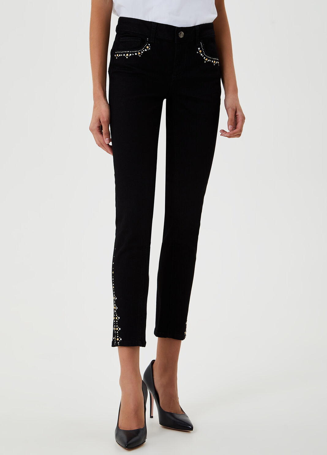Vaqueros pitillo con pedrer&iacute;a Negro Liu Jo - large image number 0