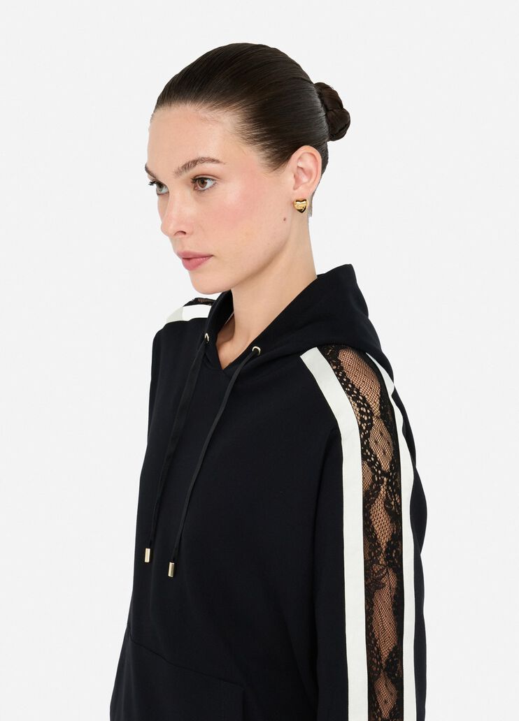 Хлопковая толстовка с кружевом черный Liu Jo - medium