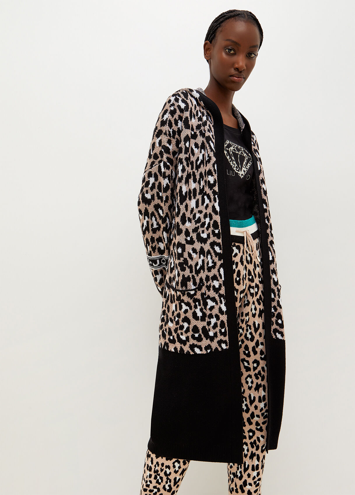Animal-print knit coat
