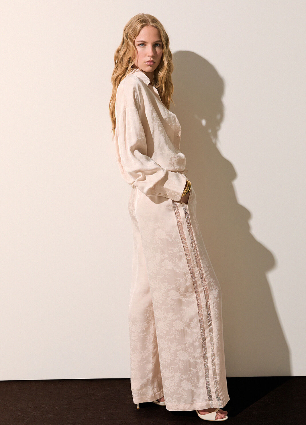 Jacquard Trousers with Valencienne Lace cream Liu Jo - large image number 3