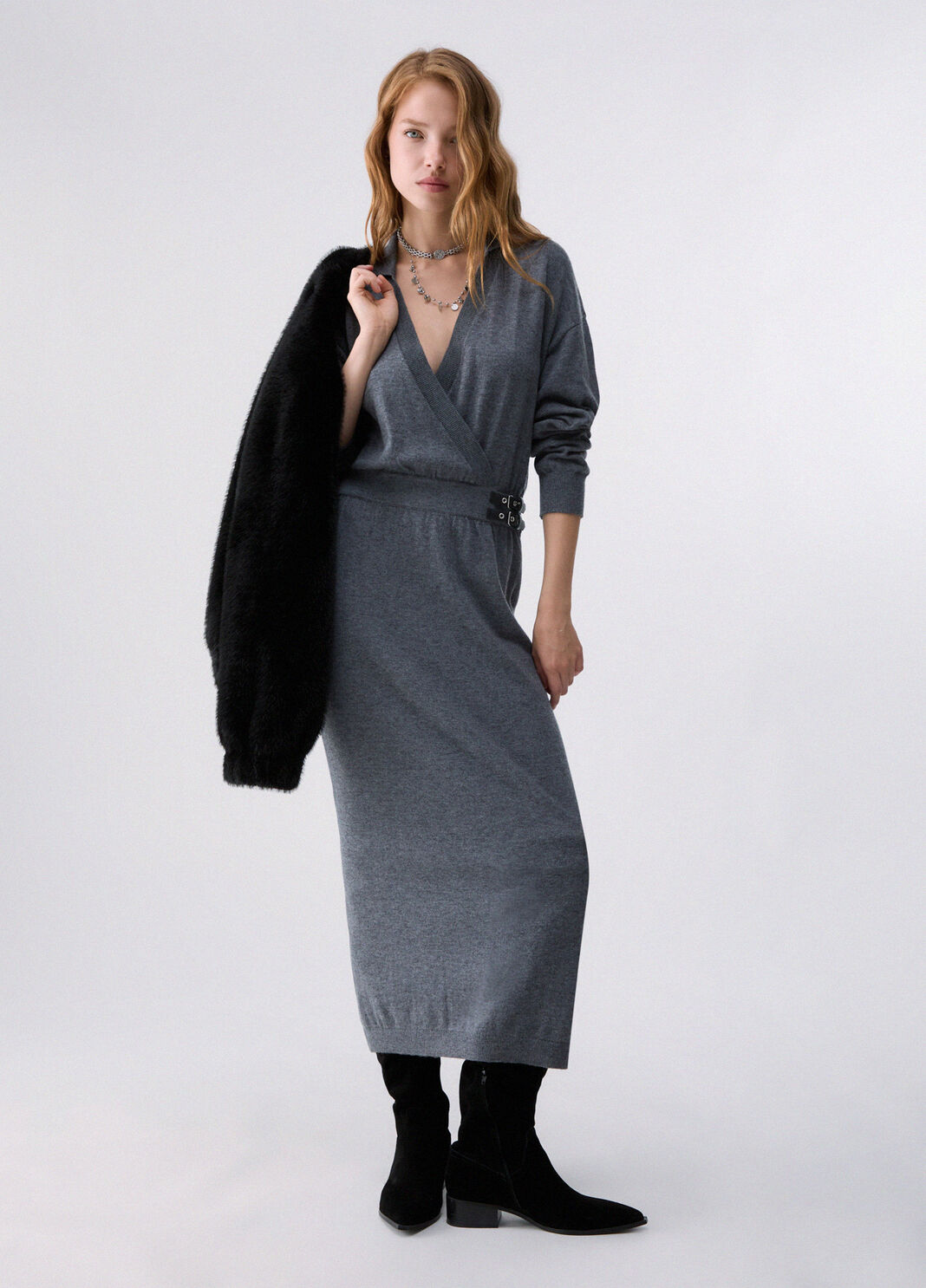 Knit Dress with Buckles grey m&eacute;lange Liu Jo - large image number 5