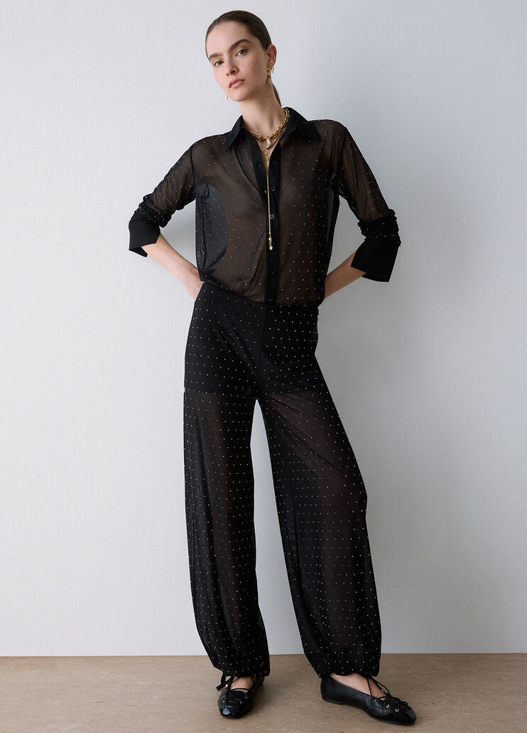 Camisa de tul con bordados joya negro Liu Jo - medium