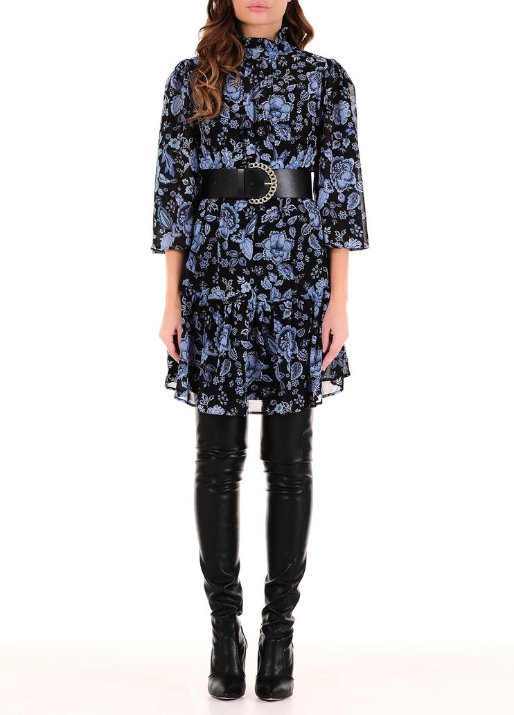Robe écoconçue avec ceinture noir avec fleurs bleu foncé Liu Jo - large image number 0