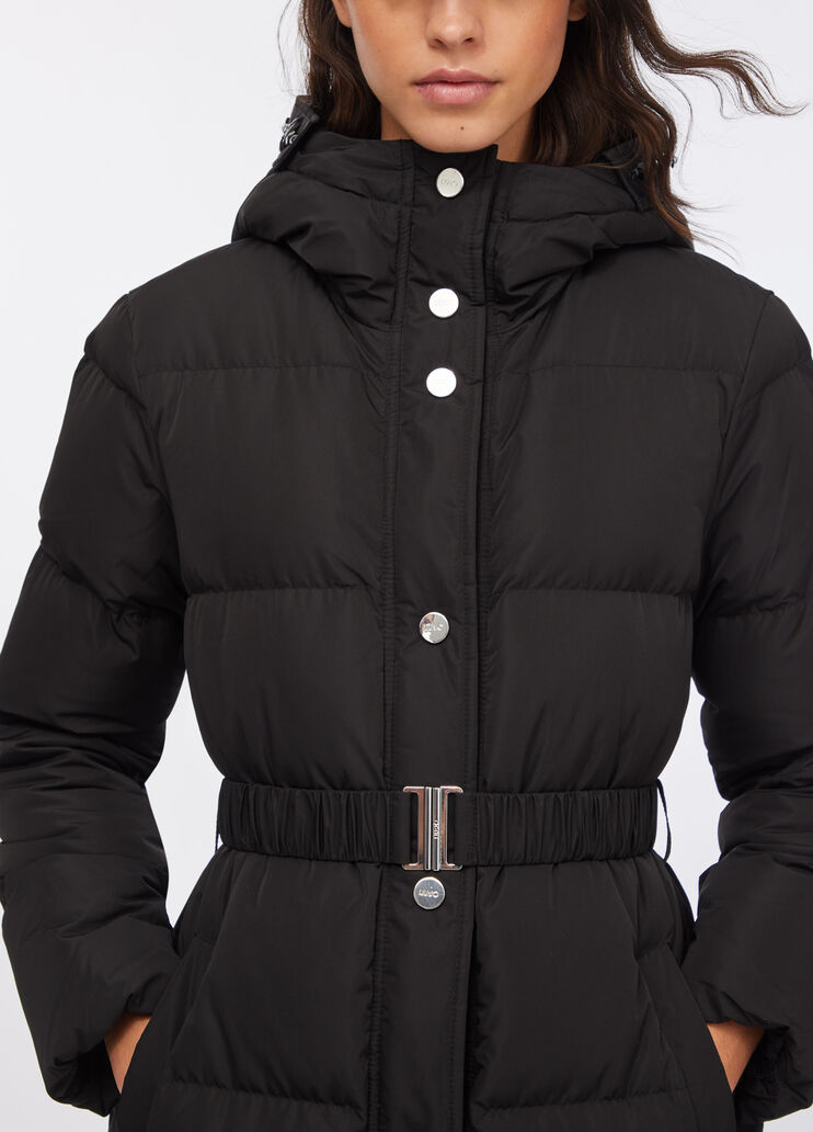 Longline down jacket with bejewelled embroidery black Liu Jo - large image number 3
