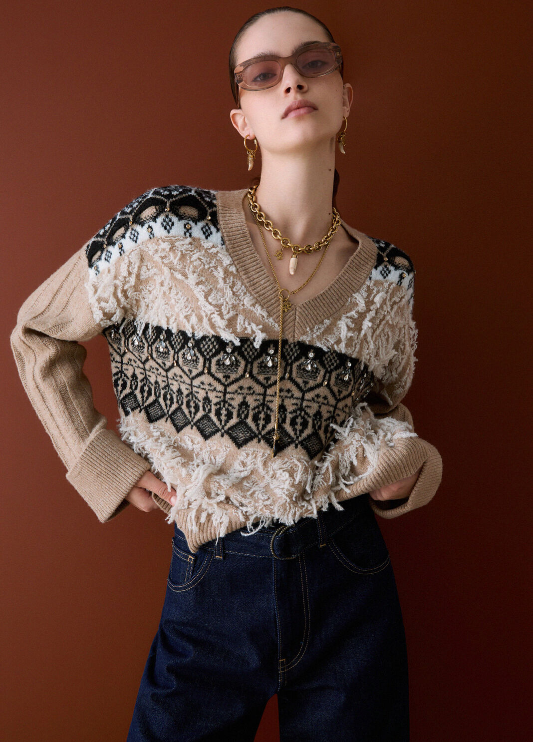 Maille jacquard avec broderies bijoux beige Liu Jo - large image number 2