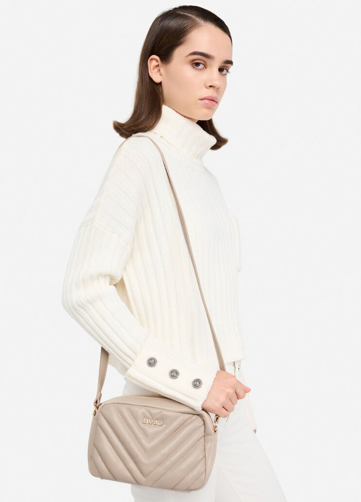 Маленькая сумка через плечо с эффектом матлассе бежевый Liu Jo - medium