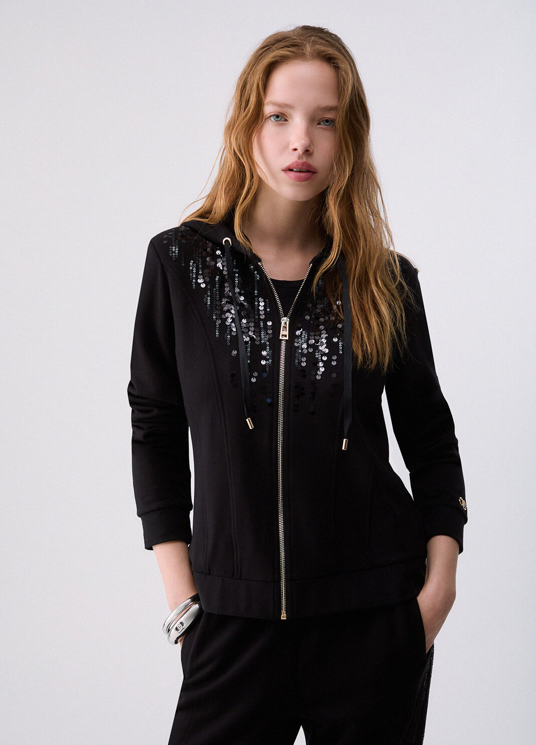 Hoodie with sequins black Liu Jo - large image number 0