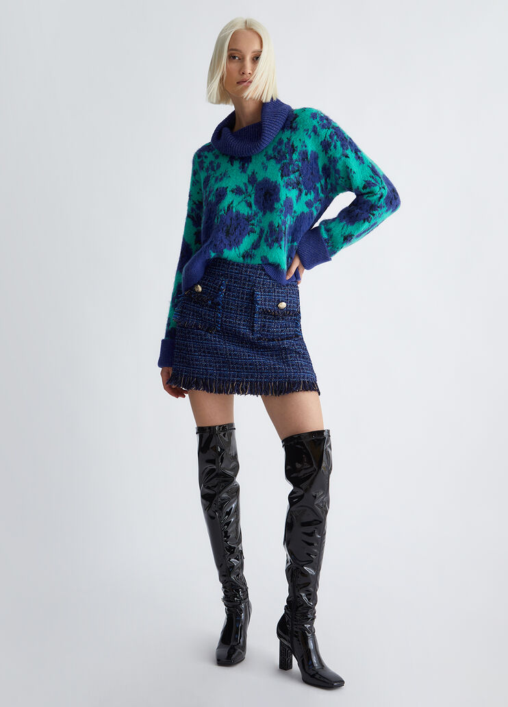 Jacquard floral turtleneck blue floral Liu Jo - look Jacquard floral turtleneck blue floral Liu Jo - look