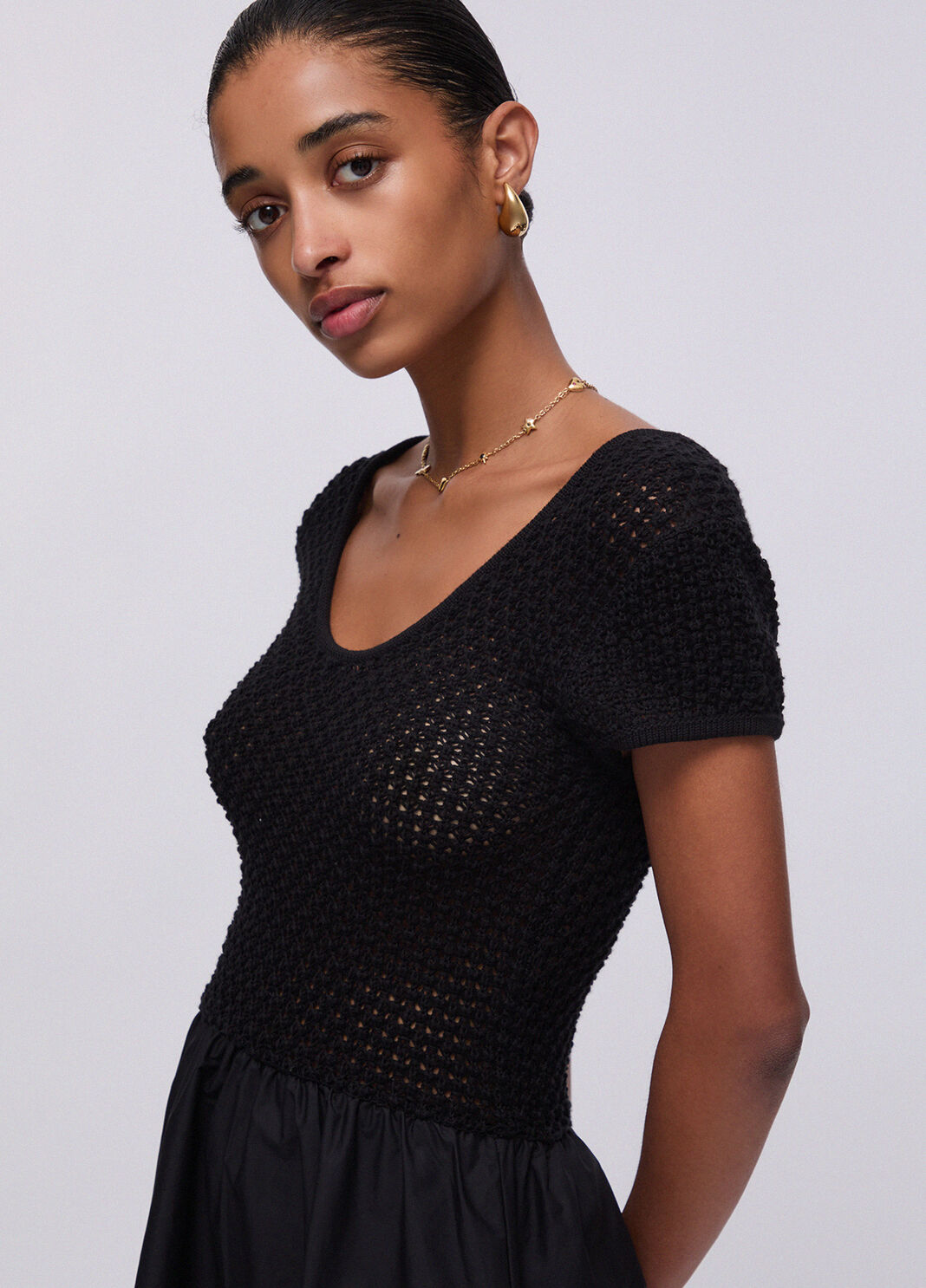 Kurzes Kleid mit Einsatz aus Popeline Schwarz Liu Jo - large image number 4