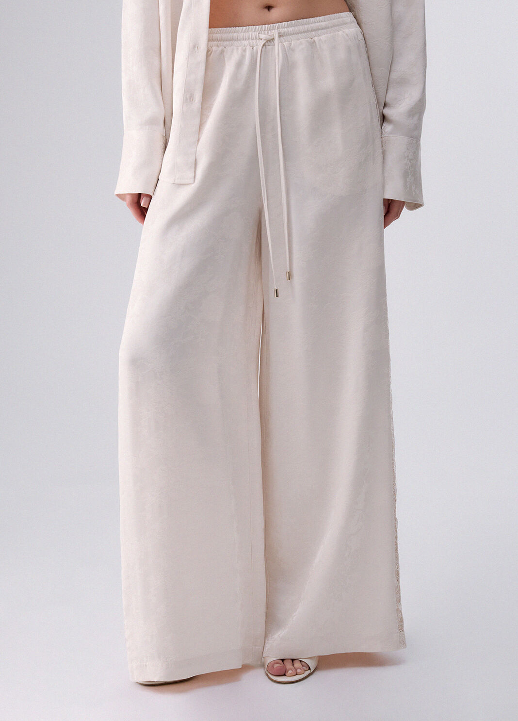 Trousers jacquard with lace valencienne cream Liu Jo - large image number 0