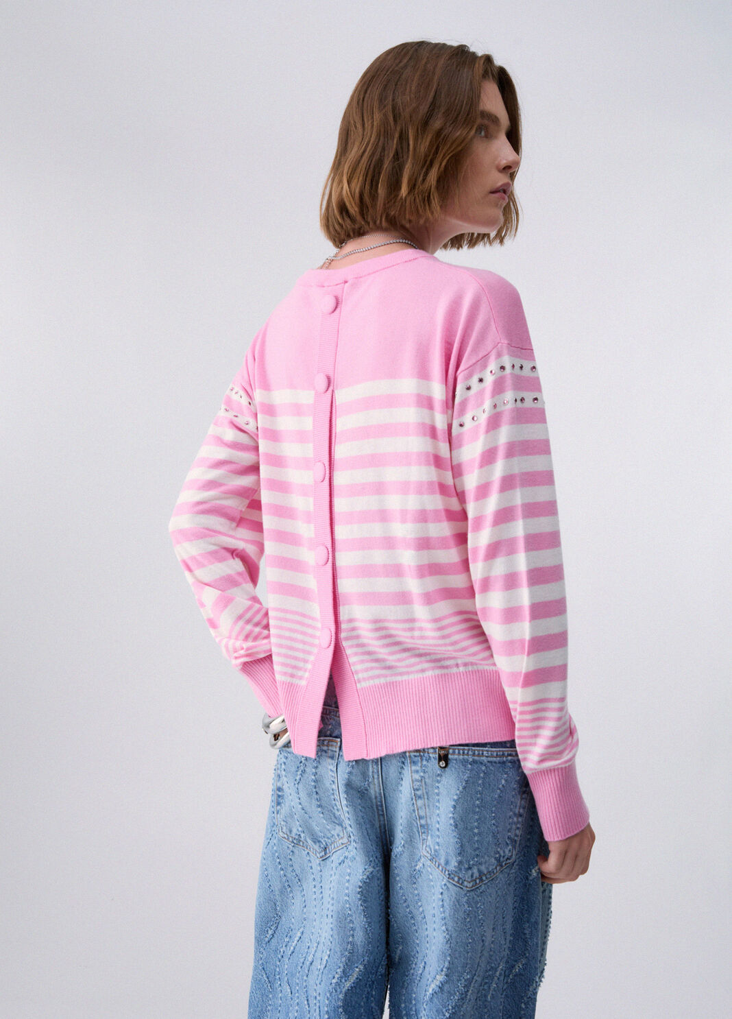 Wool jumper with studs pink/white Liu Jo - large image number 1