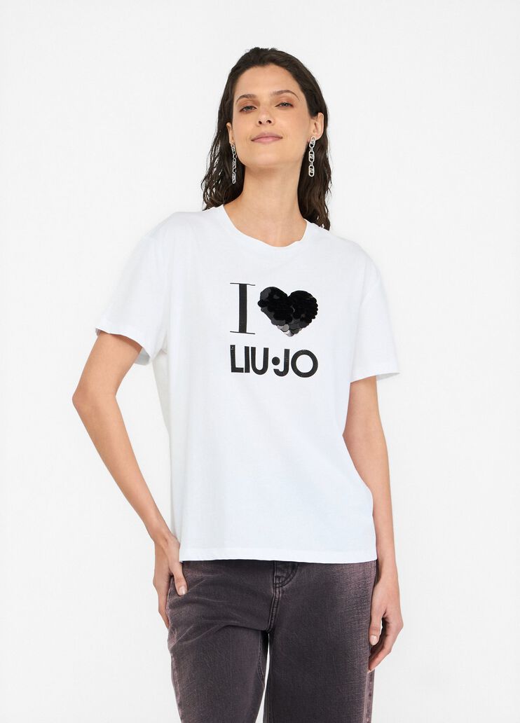 T-shirt with appliqués white/heart Liu Jo - medium T-shirt with appliqués white/heart Liu Jo - medium