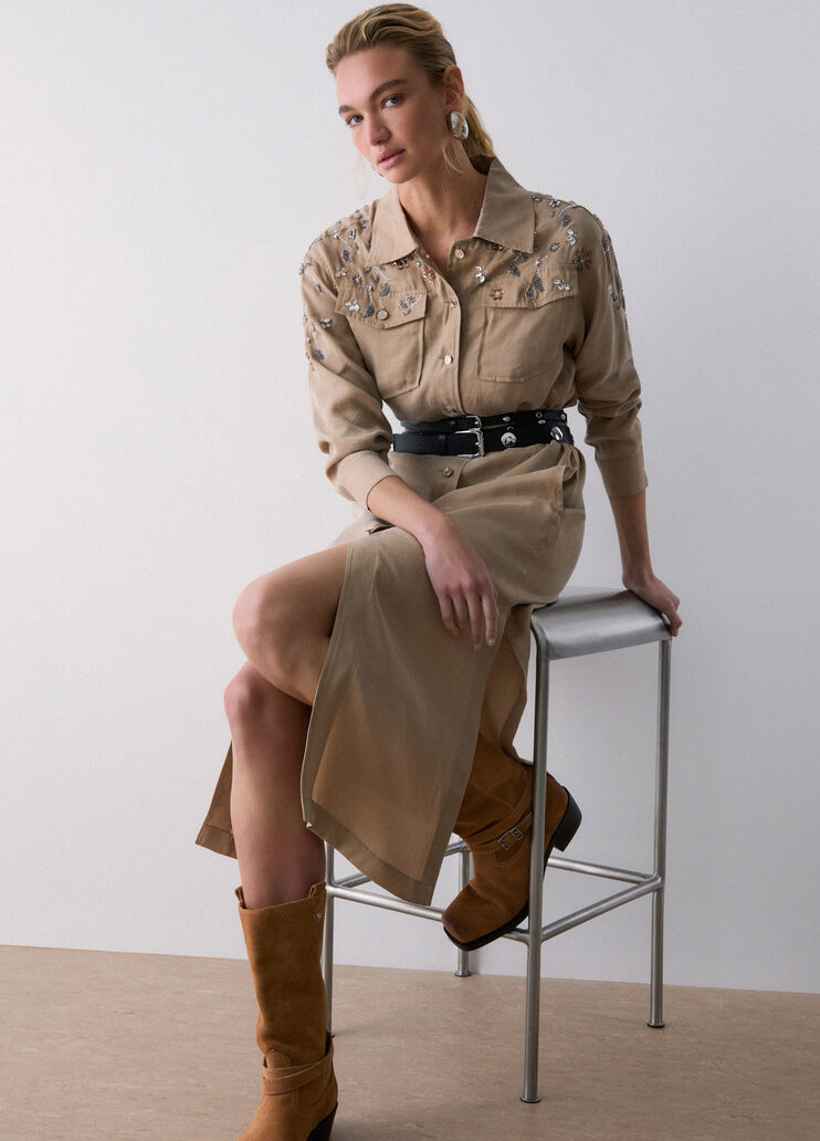 Langes Kleid mit Schmuckstickereien Hellbeige Liu Jo - medium