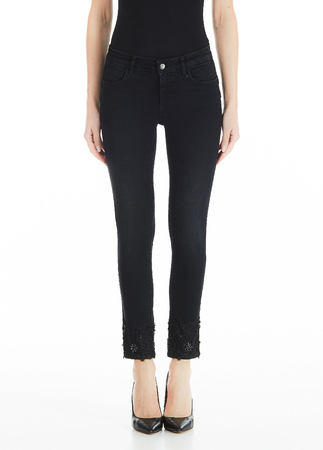 Джинсы скинни с кружевом и камнями Чёрный Liu Jo - large image number 0