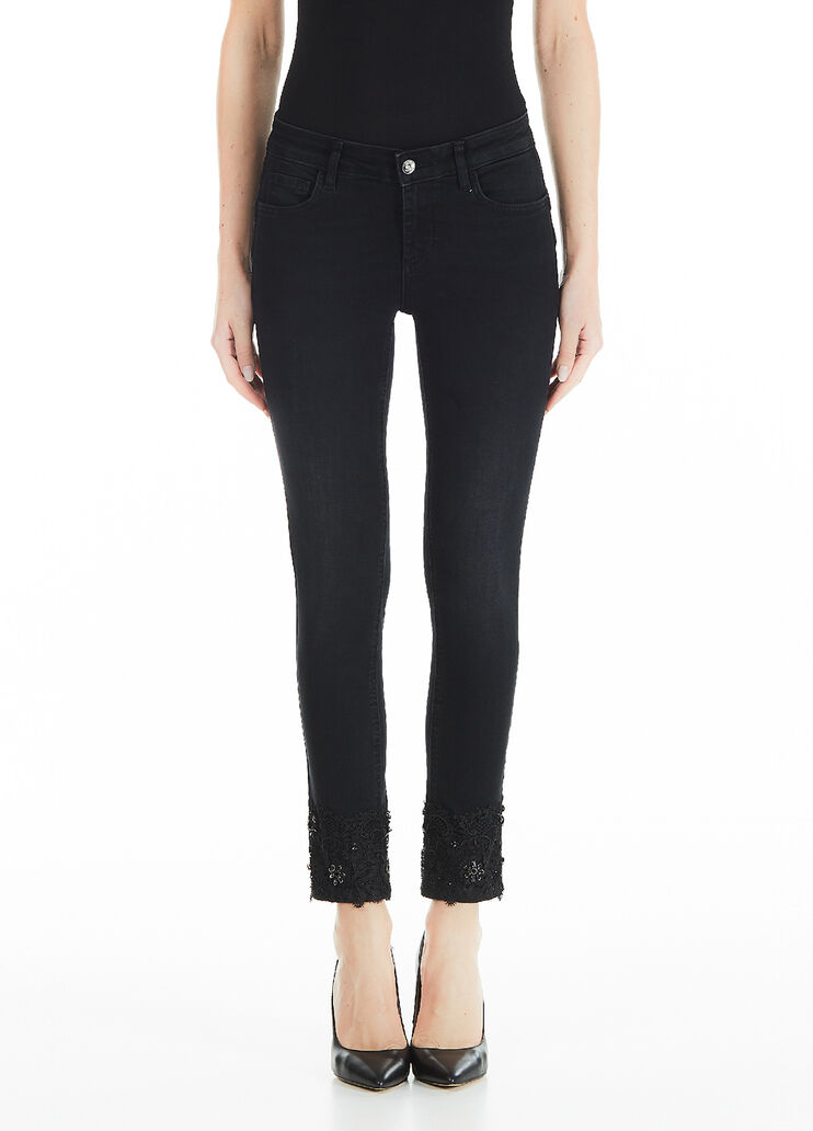 Skinny jeans with lace and precious stones Black Liu Jo - large image number 0 Skinny jeans with lace and precious stones Black Liu Jo - large image number 0