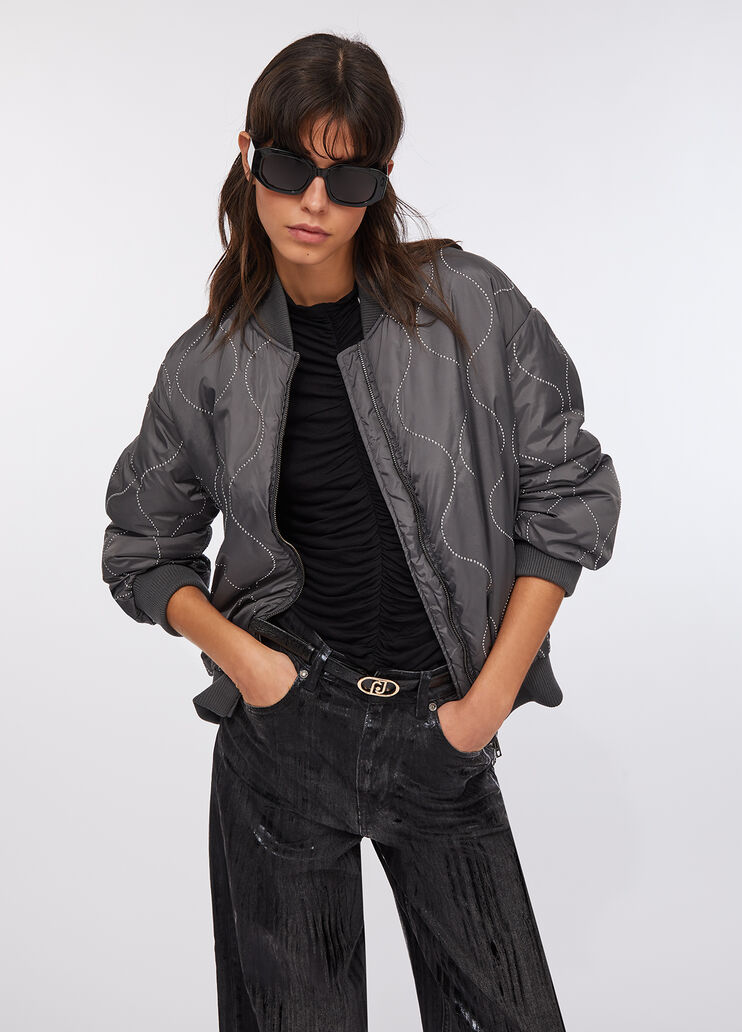 Nylon bomber jacket with studs slate Liu Jo - large image number 4