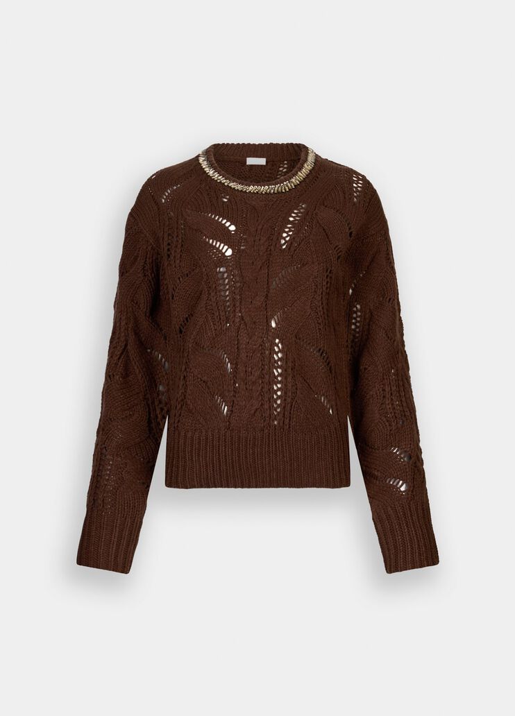 Openwork jumper with gemstones chocolate Liu Jo - large image number 6 Openwork jumper with gemstones chocolate Liu Jo - large image number 6