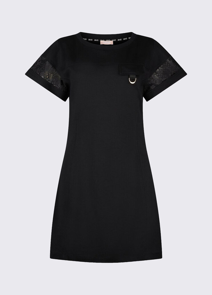 Robe courte avec d&eacute;tails en dentelle noir Liu Jo - large image number 6