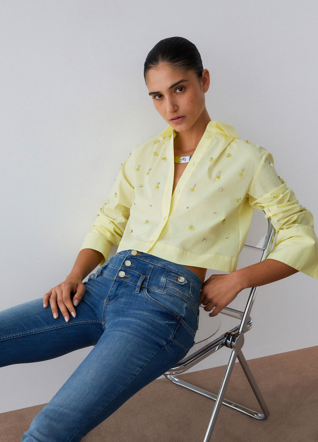 Boxy-Hemd mit Schmuckstickerei Gelb Liu Jo - large image number 3