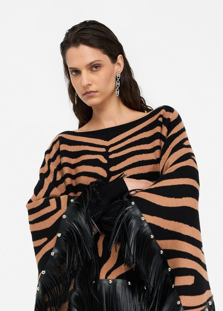 Zebra stripe poncho with fringes beige zebra print Liu Jo - medium Zebra stripe poncho with fringes beige zebra print Liu Jo - medium