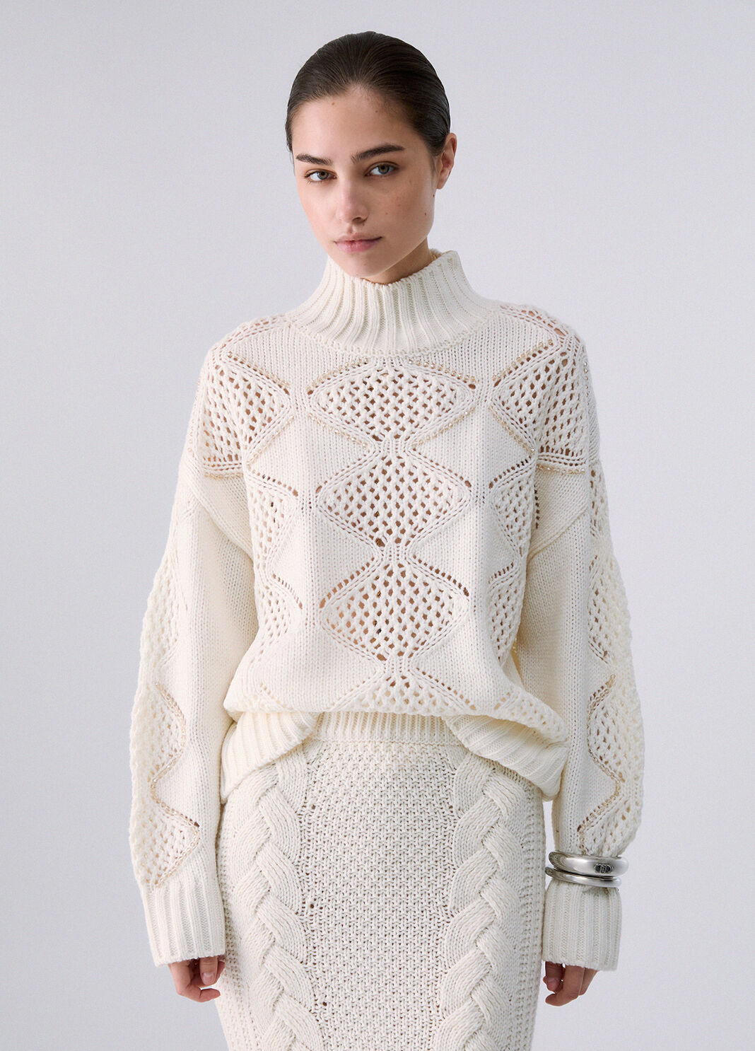 Turtleneck with Beads and Openwork white wool Liu Jo - large image number 0
