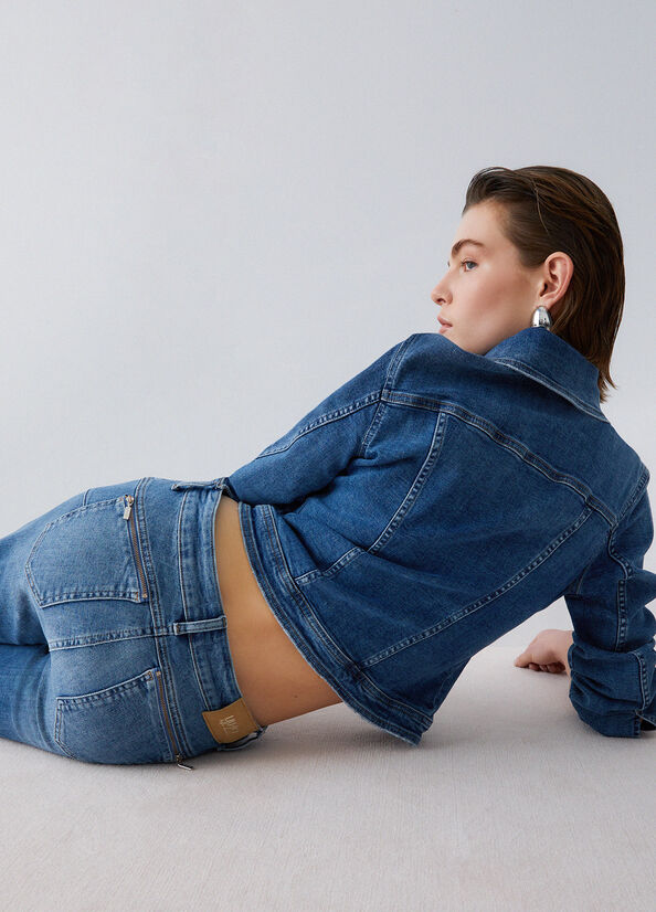 Jeans Skinny da Donna a Vita Alta a Tubino, Pantaloni Slim in Denim con Patta e Bottoni e Tasche-Blu Scuro-L Jeans Skinny da Donna a Vita Alta a Tubino, Pantaloni Slim in Denim con Patta e Bottoni e Tasche-Blu Scuro-L