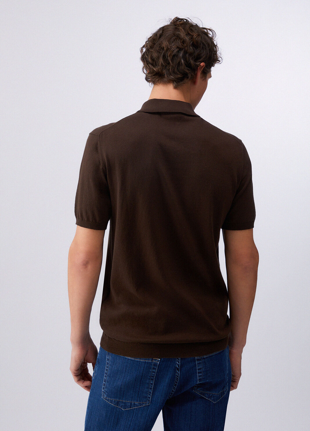 Polo en maille de soie m&eacute;lang&eacute;e chocolat Liu Jo - large image number 1