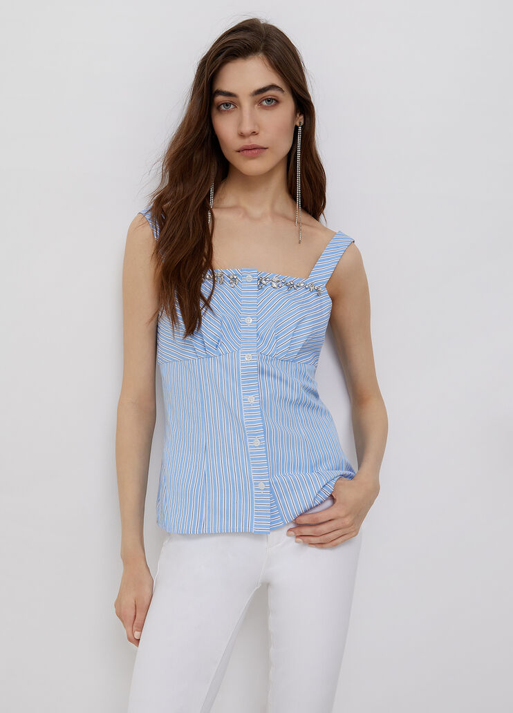 Striped top with jewel stones blue stripes Liu Jo - large image number 0 Striped top with jewel stones blue stripes Liu Jo - large image number 0