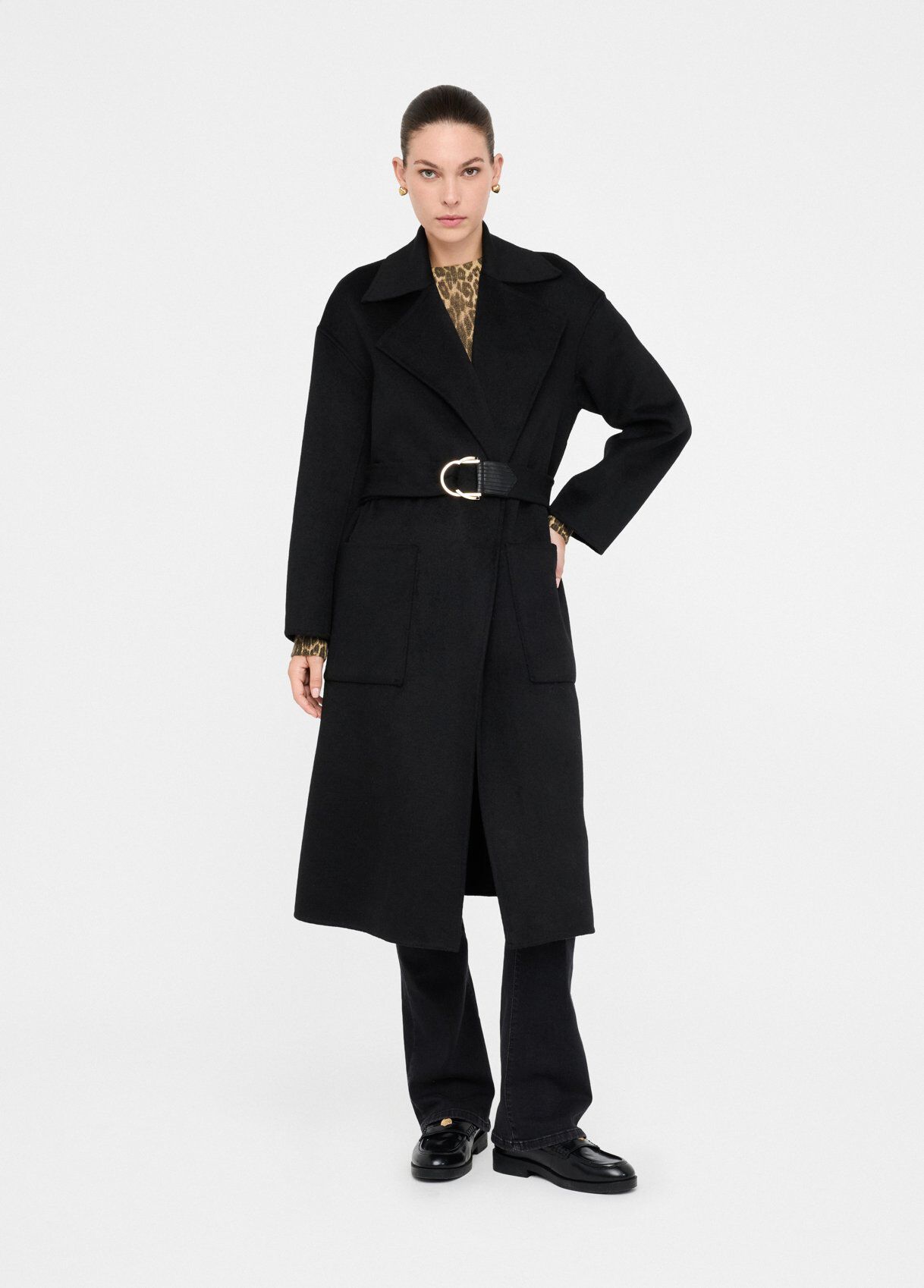 Wool coat with belt colour black | Liu Jo