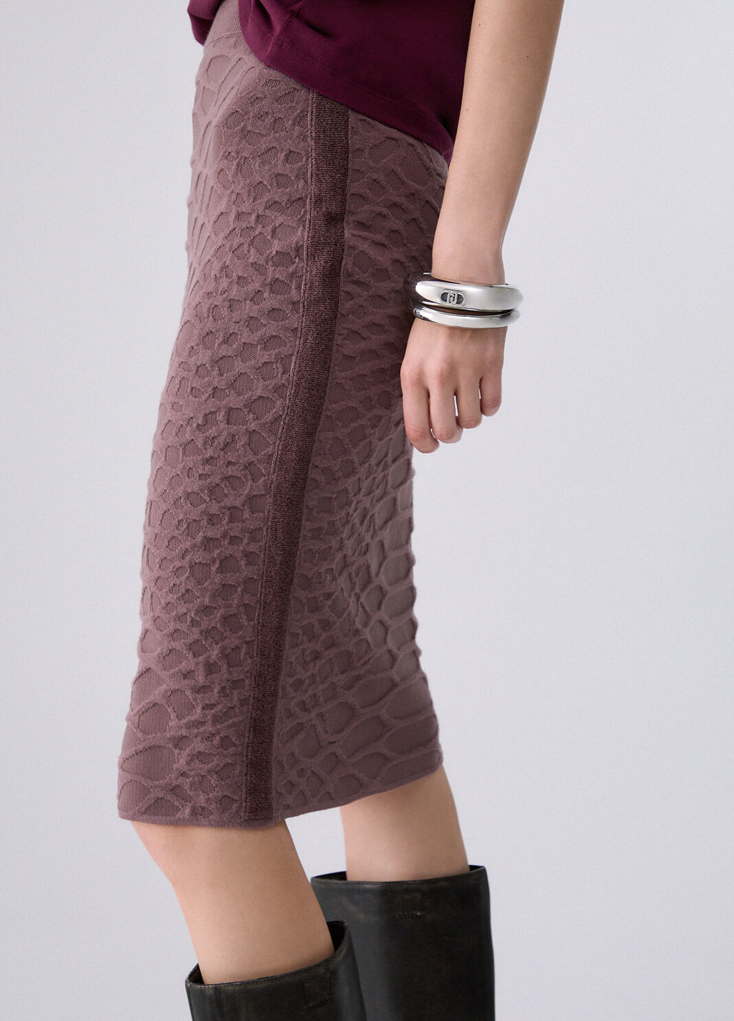Jupe Midi en Maille Jacquard rose fonc&eacute; Liu Jo - large image number 4