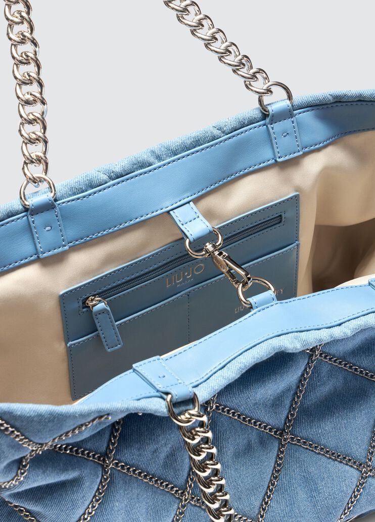 Large denim LaPuffy tote bag light denim Liu Jo - large image number 6