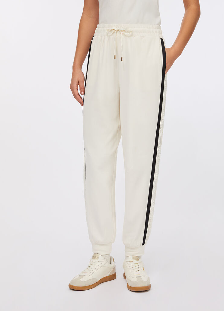Plush jogging trousers with lace white Liu Jo - large image number 0
