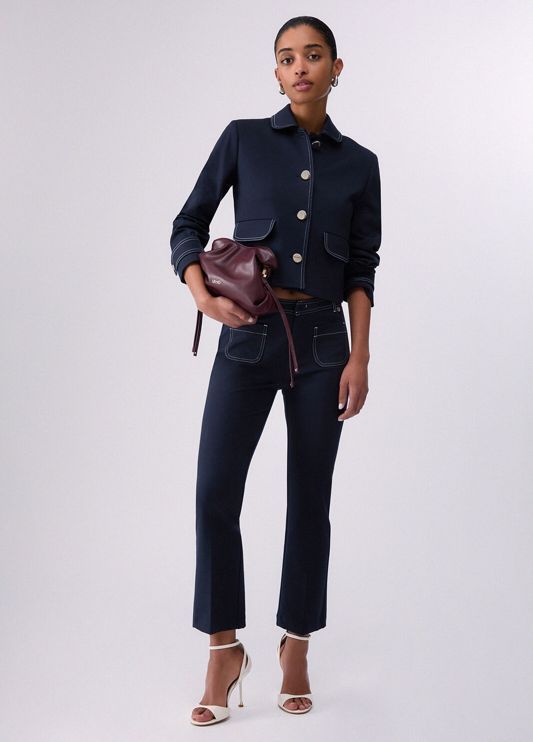 Pantalon au point de Milan bleu fonc&eacute; Liu Jo - large image number 5