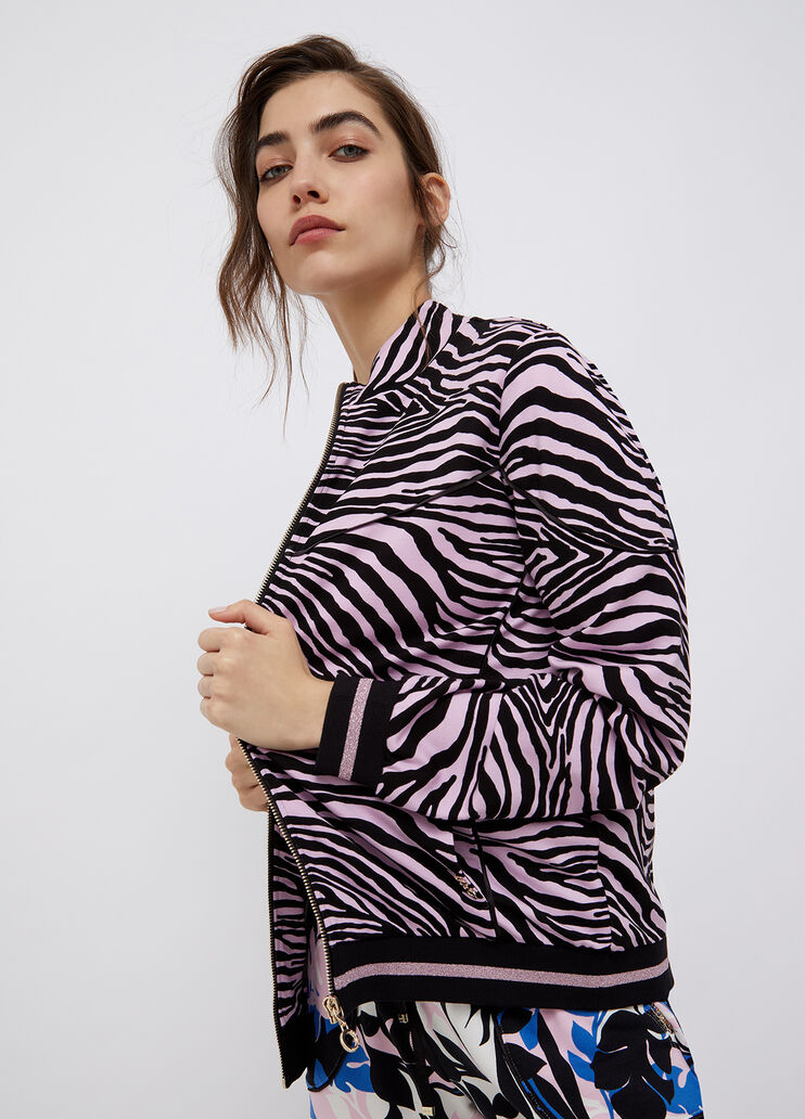 Cardigan zippé rose clair et noir Liu Jo - large image number 2 Cardigan zippé rose clair et noir Liu Jo - large image number 2