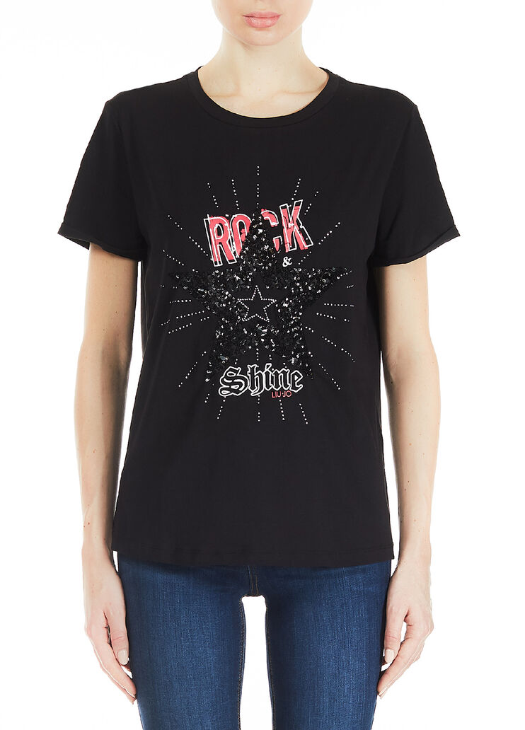 T-shirt with print and appliqu&eacute;s Black Liu Jo - large image number 0