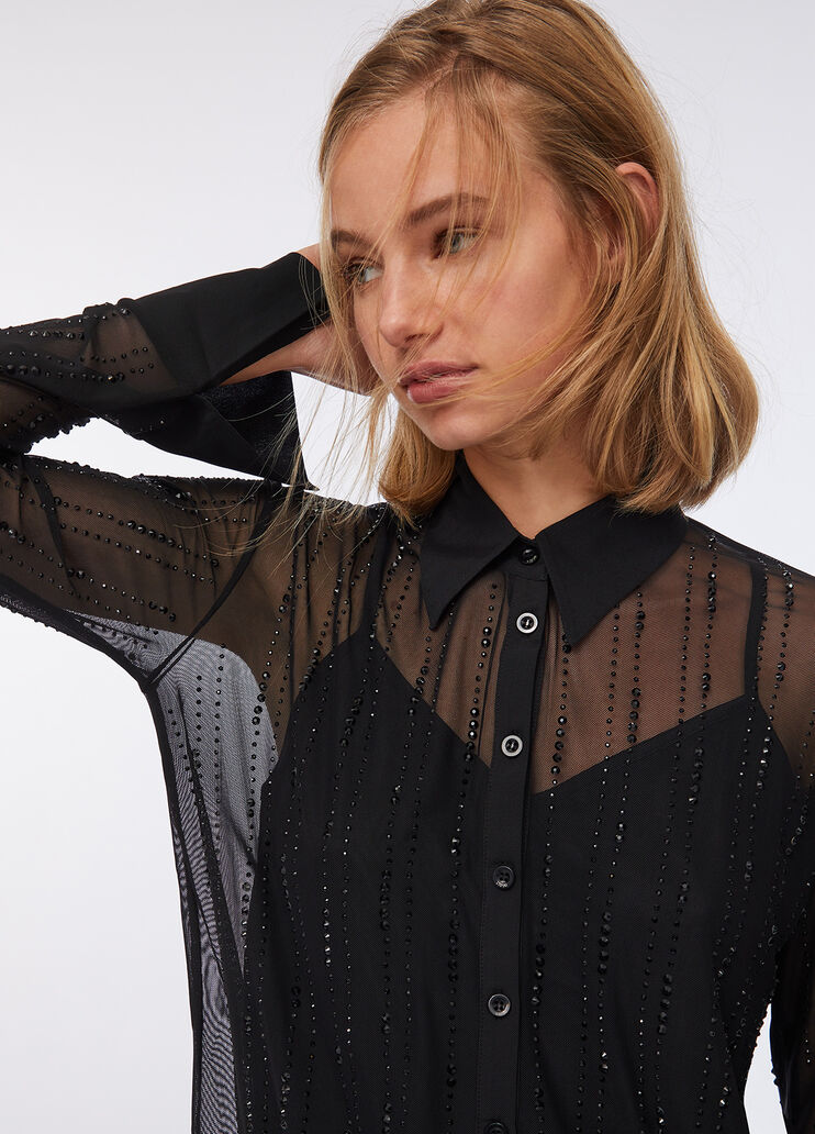 Tulle shirt with gemstones black Liu Jo - large image number 4 Tulle shirt with gemstones black Liu Jo - large image number 4