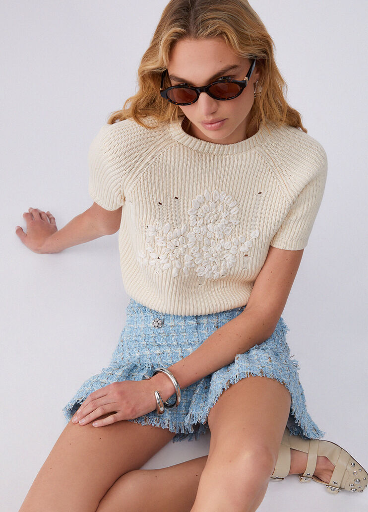 Top en maille avec broderie en raphia blanc cr&egrave;me Liu Jo - large image number 3