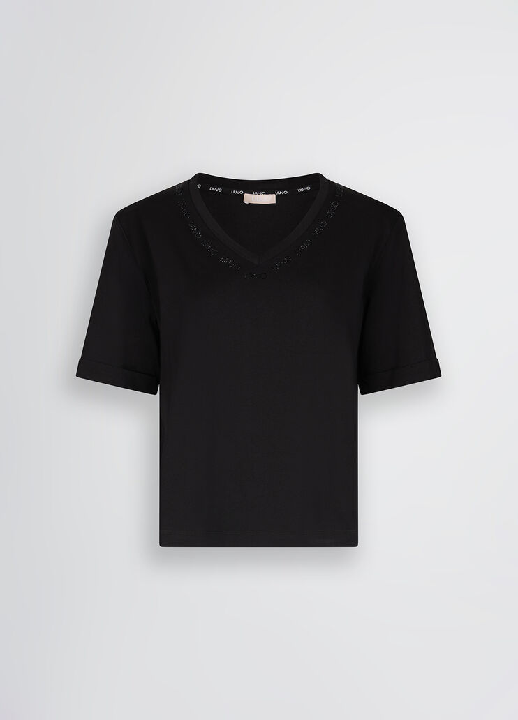 T-shirt with logo and gemstones black Liu Jo - large image number 6 T-shirt with logo and gemstones black Liu Jo - large image number 6