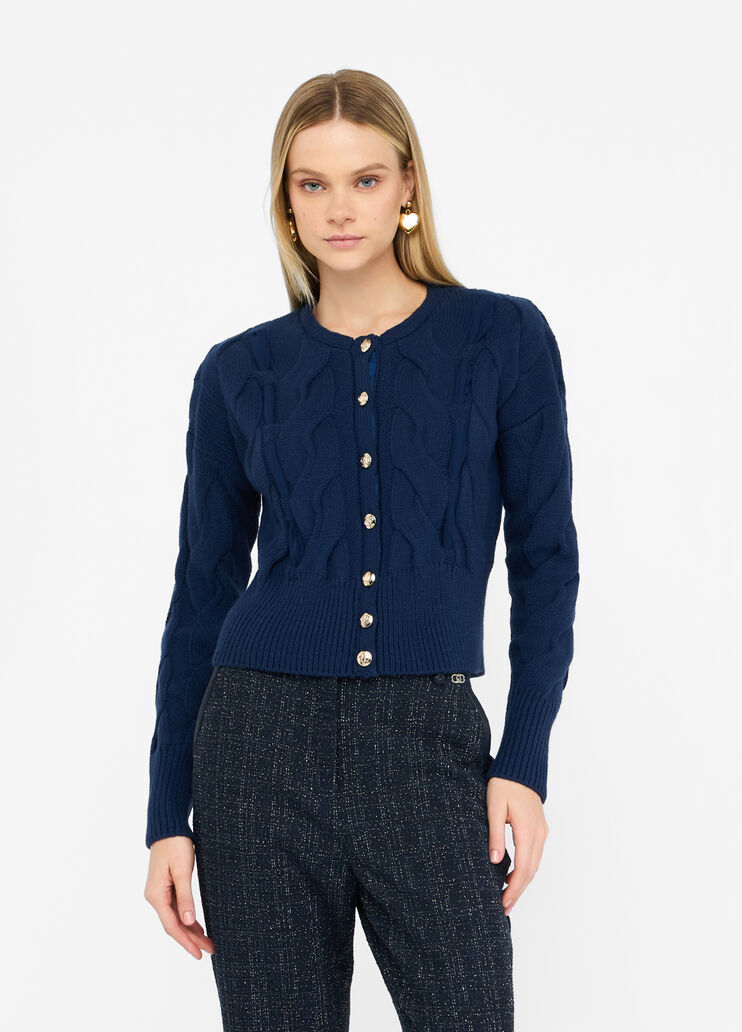 Cable knit wool cardigan sea blue Liu Jo - medium Cable knit wool cardigan sea blue Liu Jo - medium