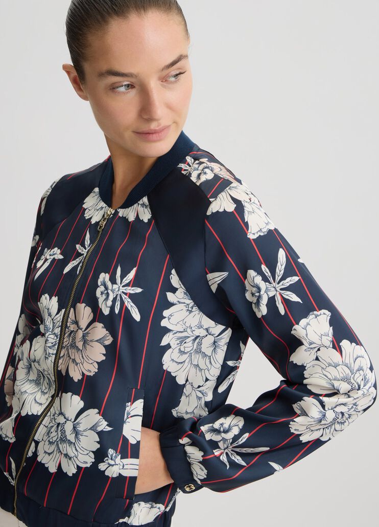 Printed satin bomber jacket dark blue/flowers Liu Jo - large image number 2 Printed satin bomber jacket dark blue/flowers Liu Jo - large image number 2