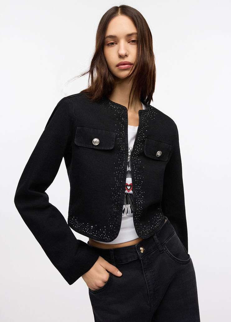 Chaqueta vaquera con strass denim negro Liu Jo - medium