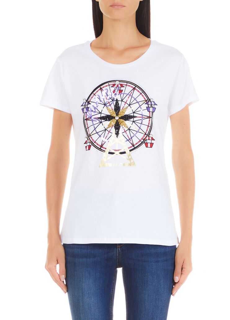Camiseta con estampado blanco/rueda panorámica Liu Jo - large image number 0 Camiseta con estampado blanco/rueda panorámica Liu Jo - large image number 0