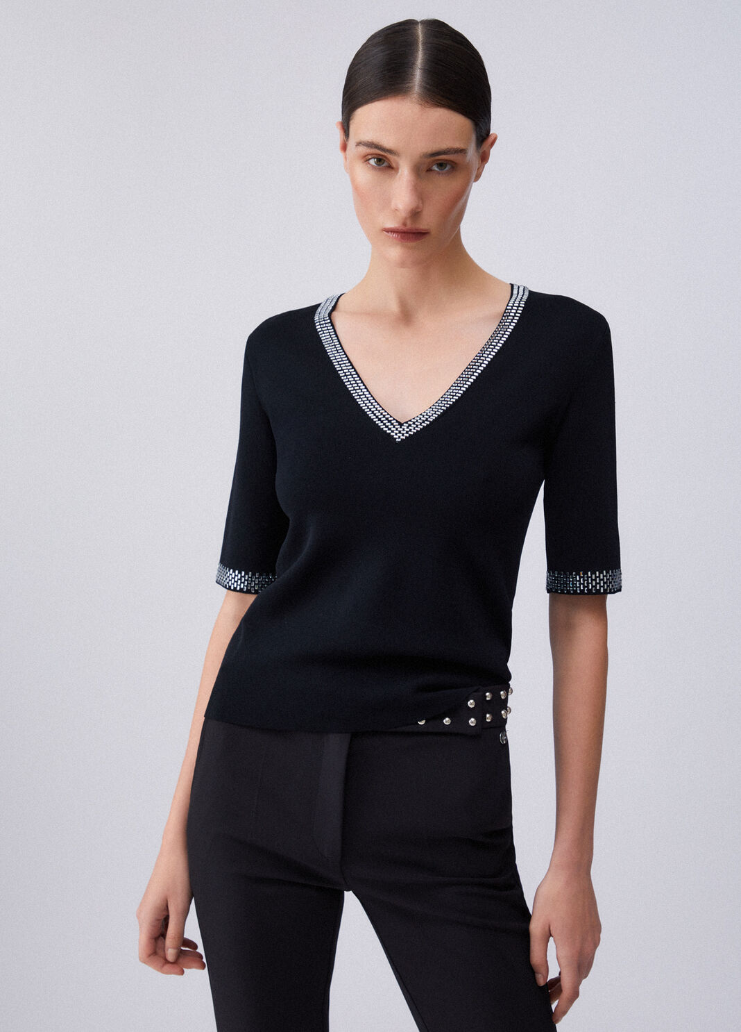 Трикотажная футболка со стразами черный Liu Jo - large image number 0